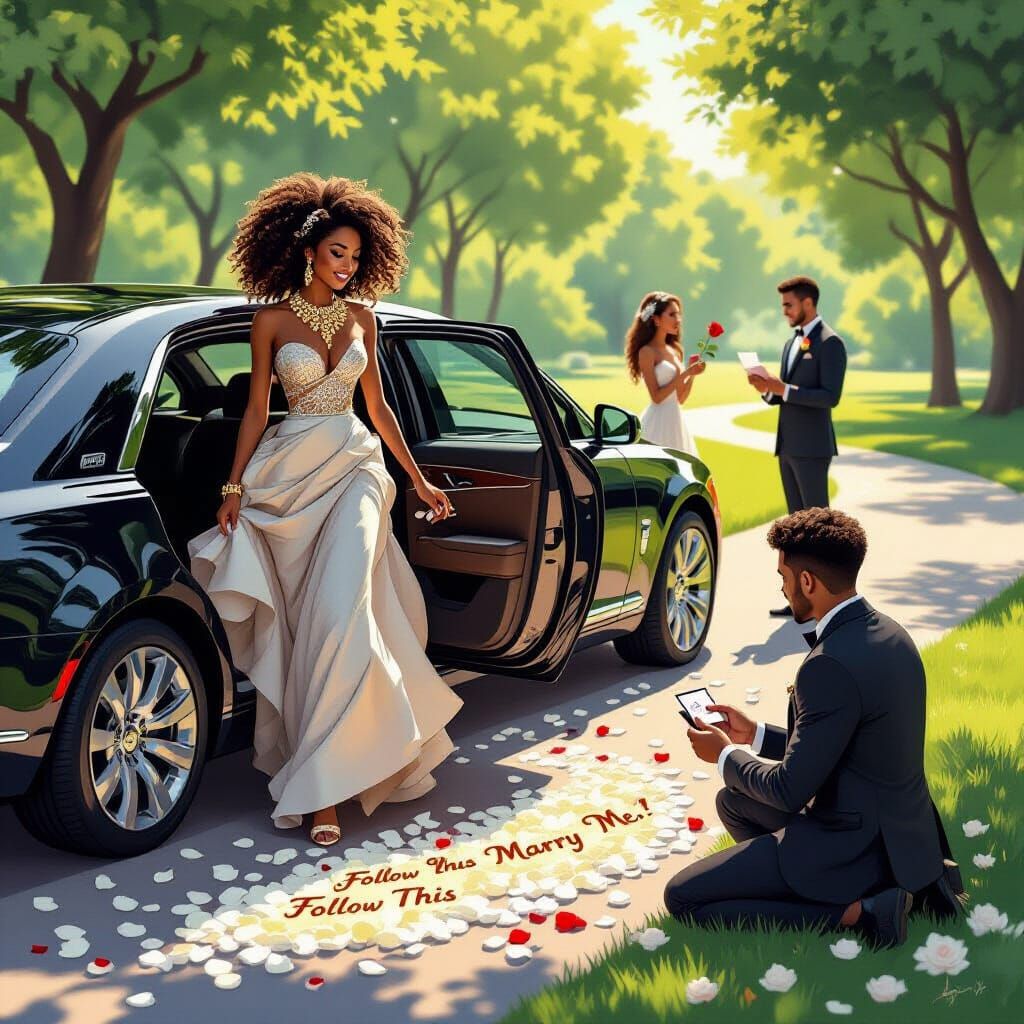 Romantic Park Proposal with Limo Arrival