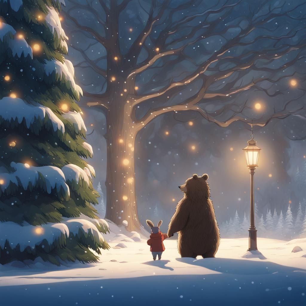 The Bear and The Hare: Ghibli-Style Christmas Scene