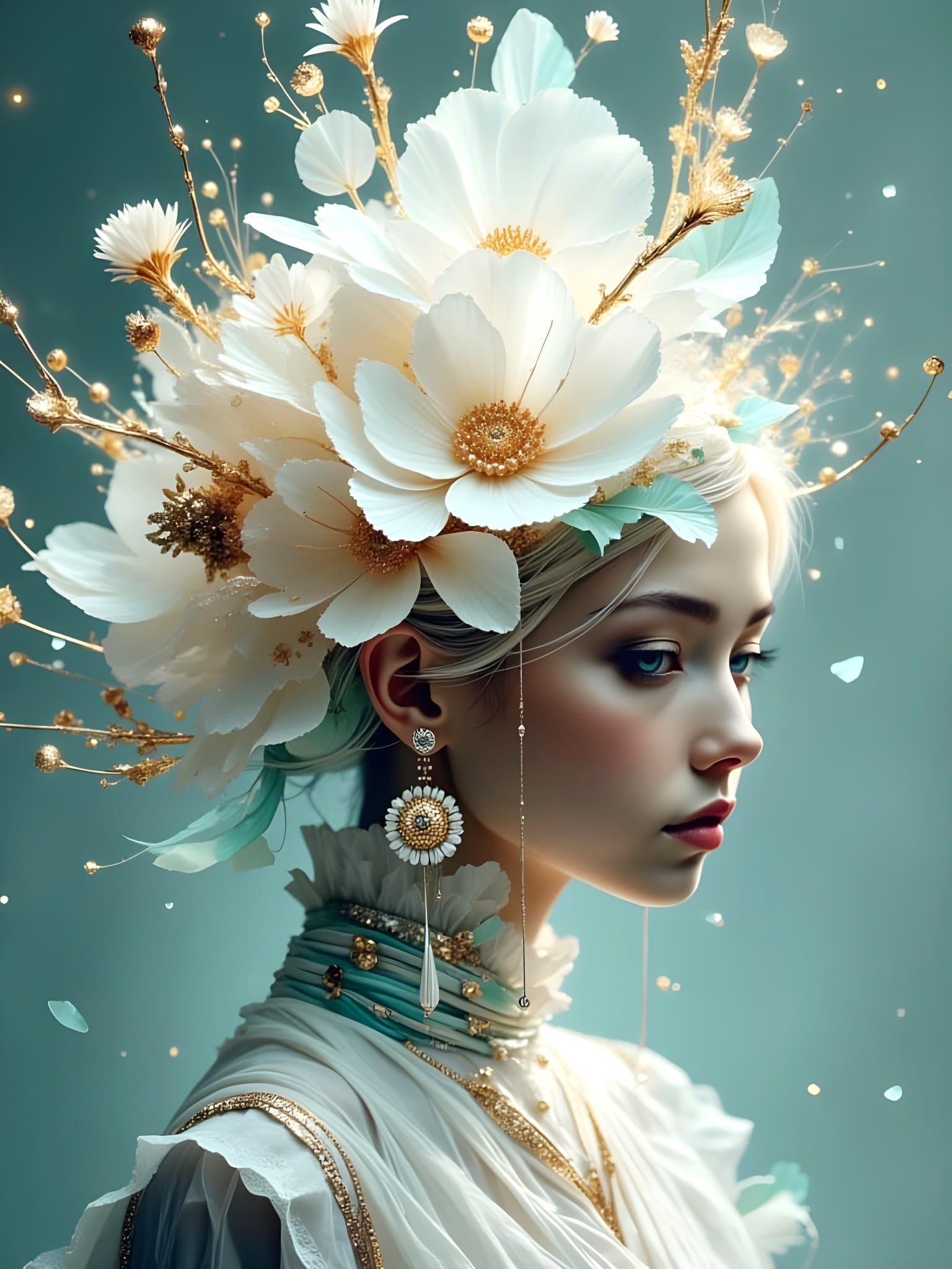 Abstract Portrait with Golden Wing in Klimt Style