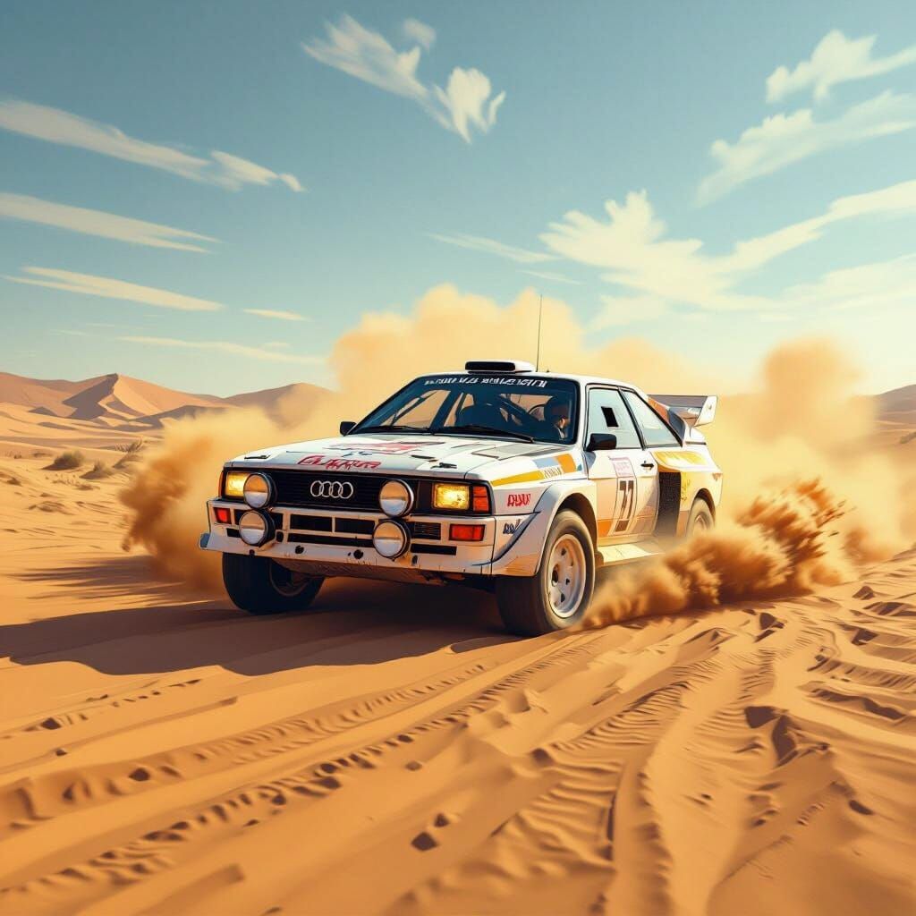 Audi Quattro Rally Car in Desert Landscape
