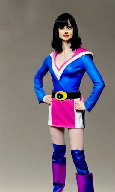 Superheroine with Pink Hair in White One-Shoulder Suit