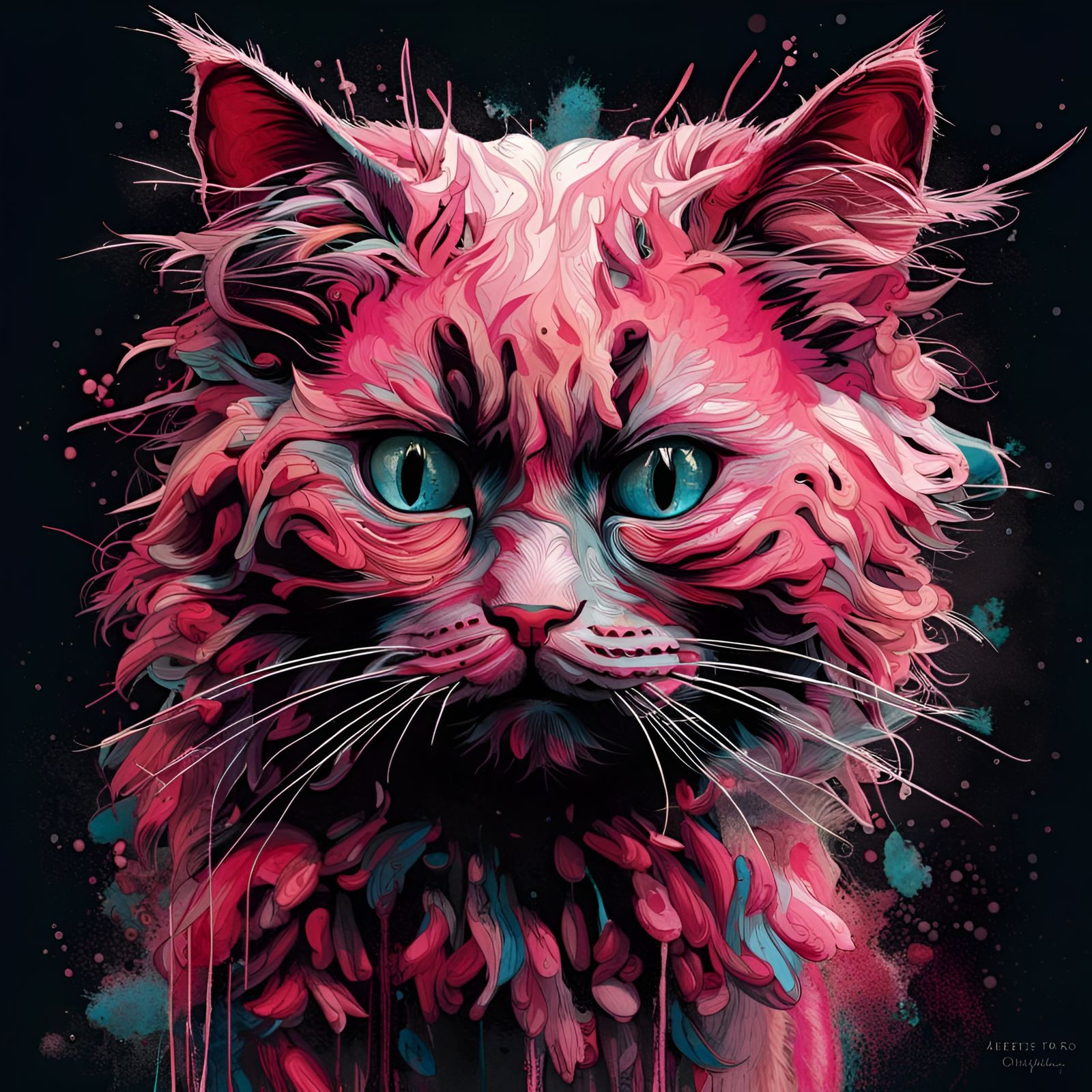 Hyperrealistic Pink Ragdoll Cat Portrait in Splash Art