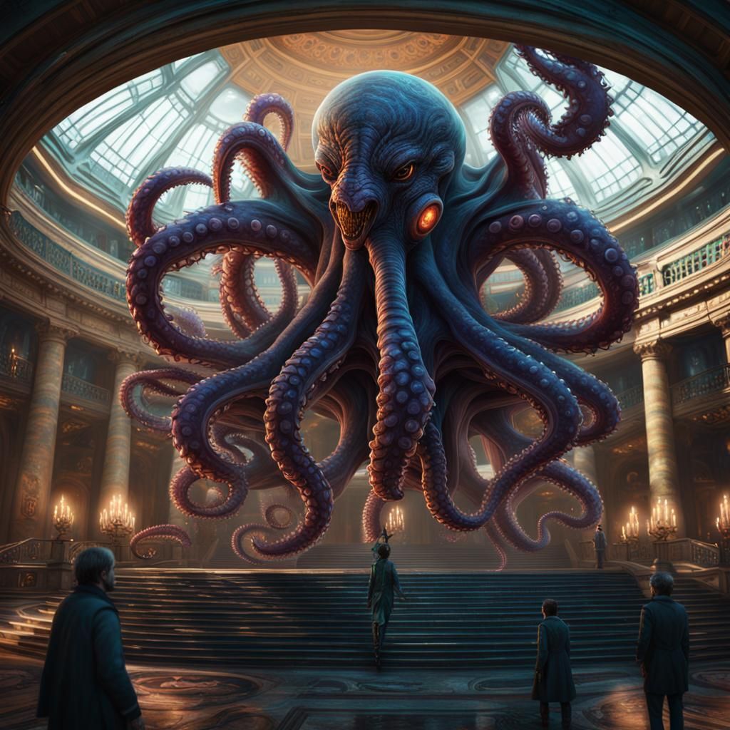 Tentacled Alien in Rotunda: Detailed Matte Painting