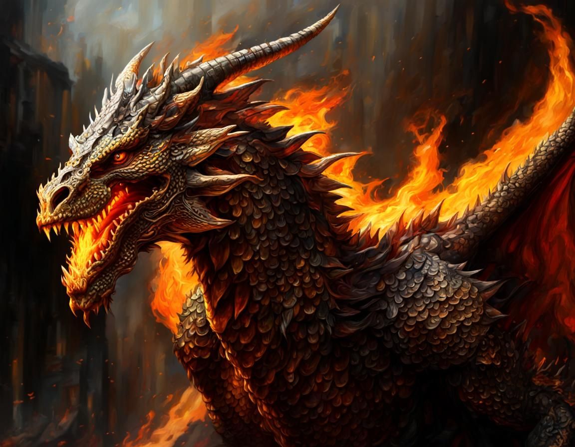 Fiery Dragon in Textured Oil Painting Style