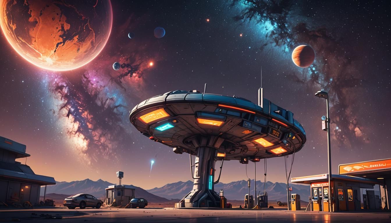 Spaceship Refuels at Alpha Centauri Gas Station