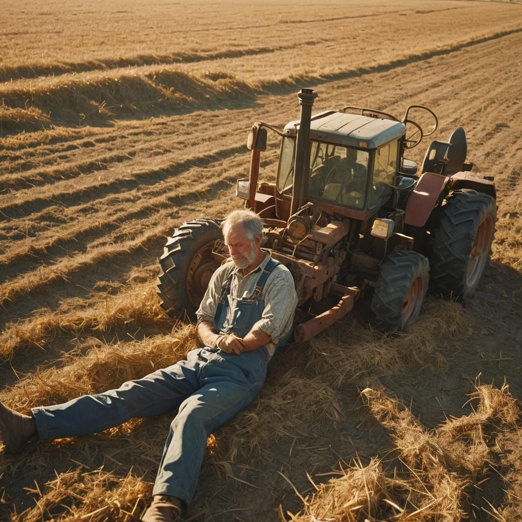 Farmer's Nap: Cinematic Film Still in Golden Light