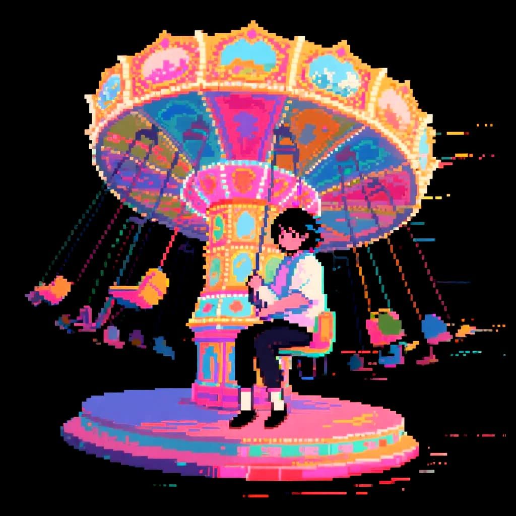 Pixelated Glitch Carousel on Black Background