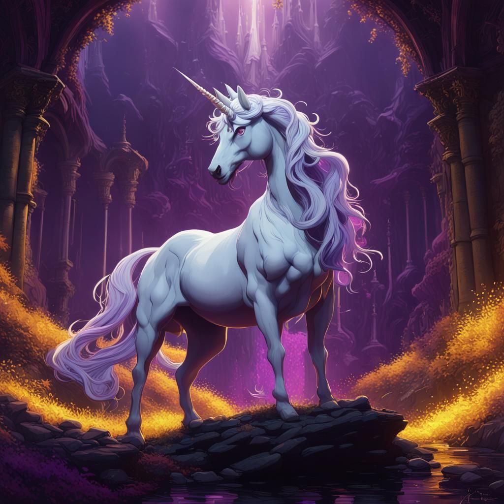 Majestic Unicorn in Dark Fantasy Art Style
