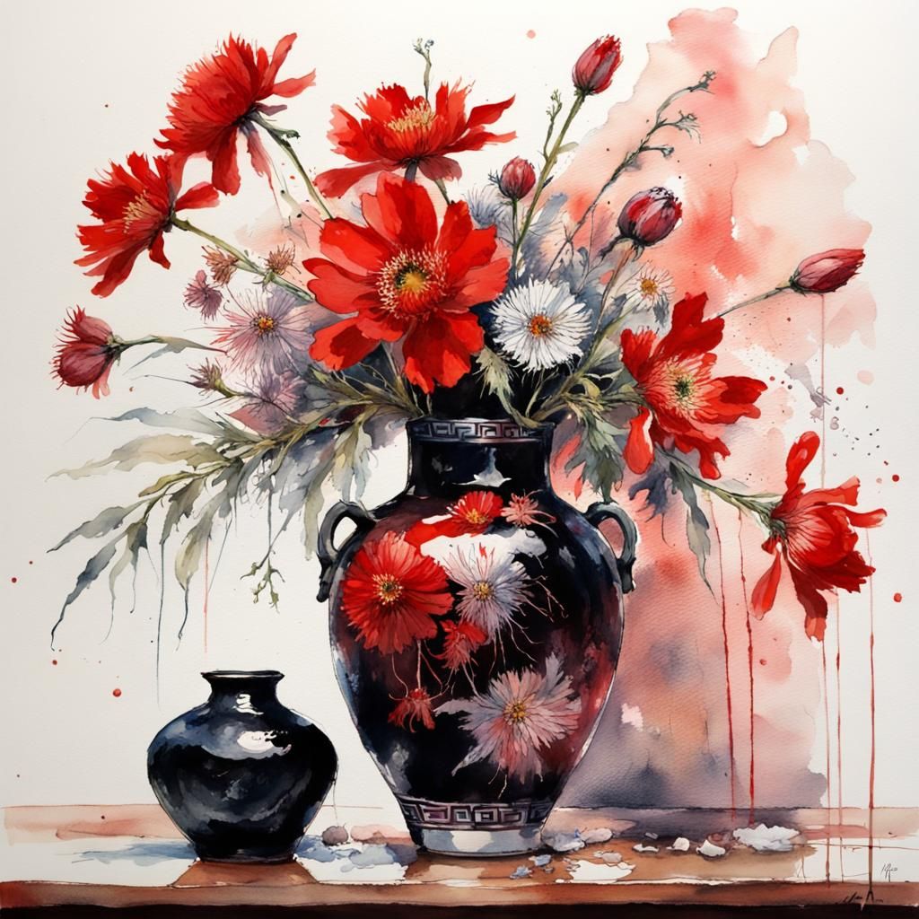 Vase of Flowers, watercolour