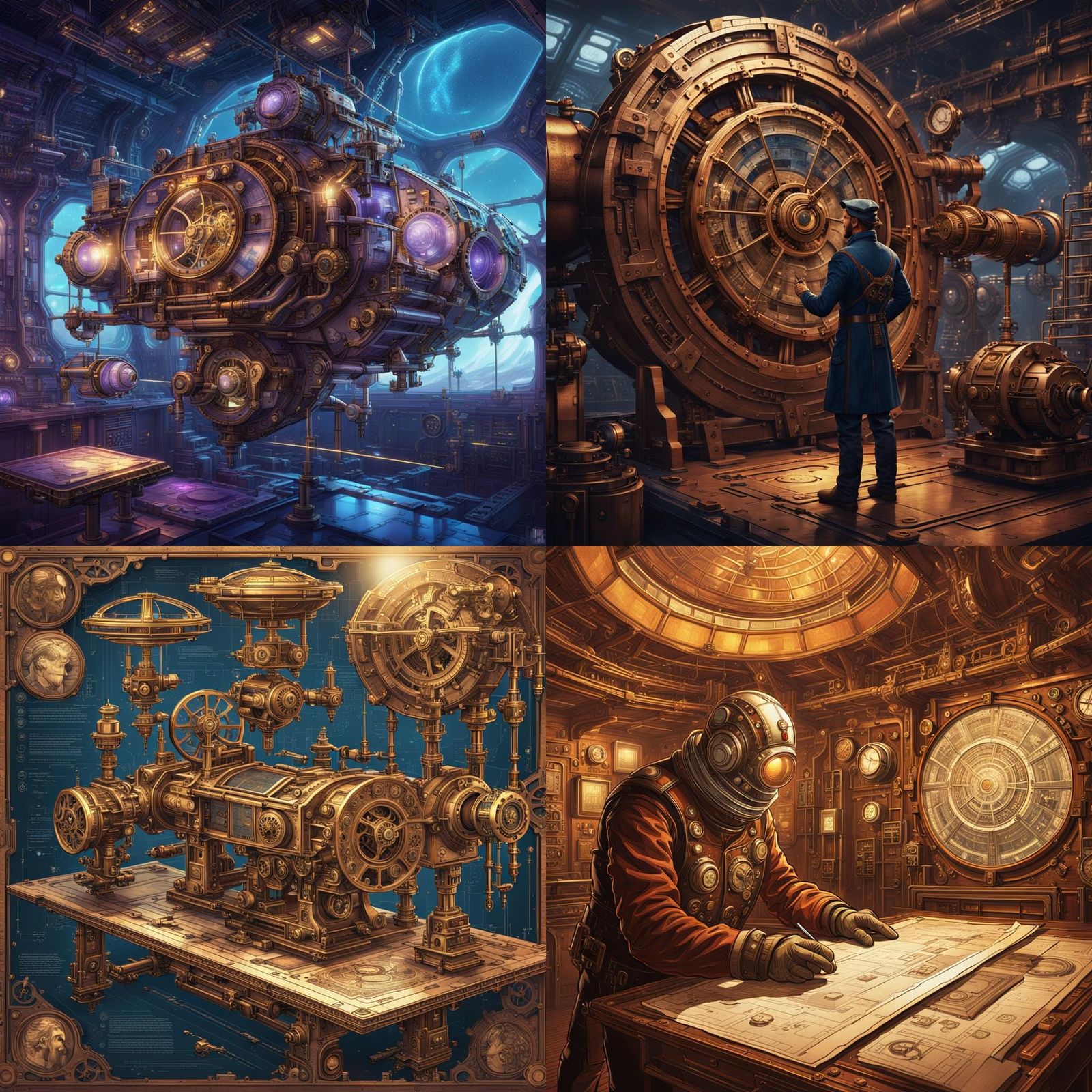 Retro Steampunk Intergalactic Space Station Blueprint