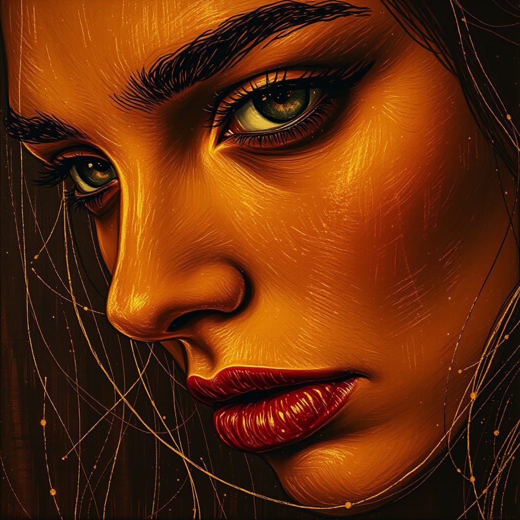 Golden Woman Portrait in Expressive Style