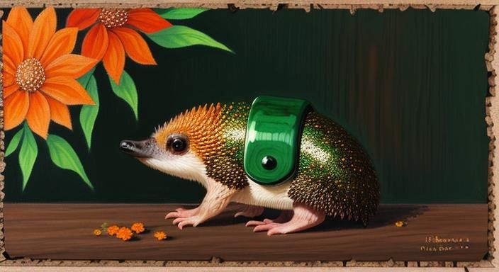 Umber Echidna Among Titonia Flowers on Cork