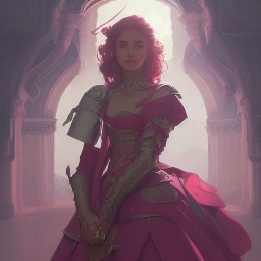 Pink Rose Knight: Detailed Portrait Art
