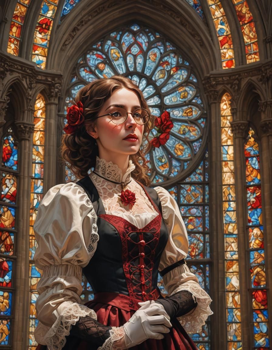 Gothic Woman in Cathedral, Baroque Portrait