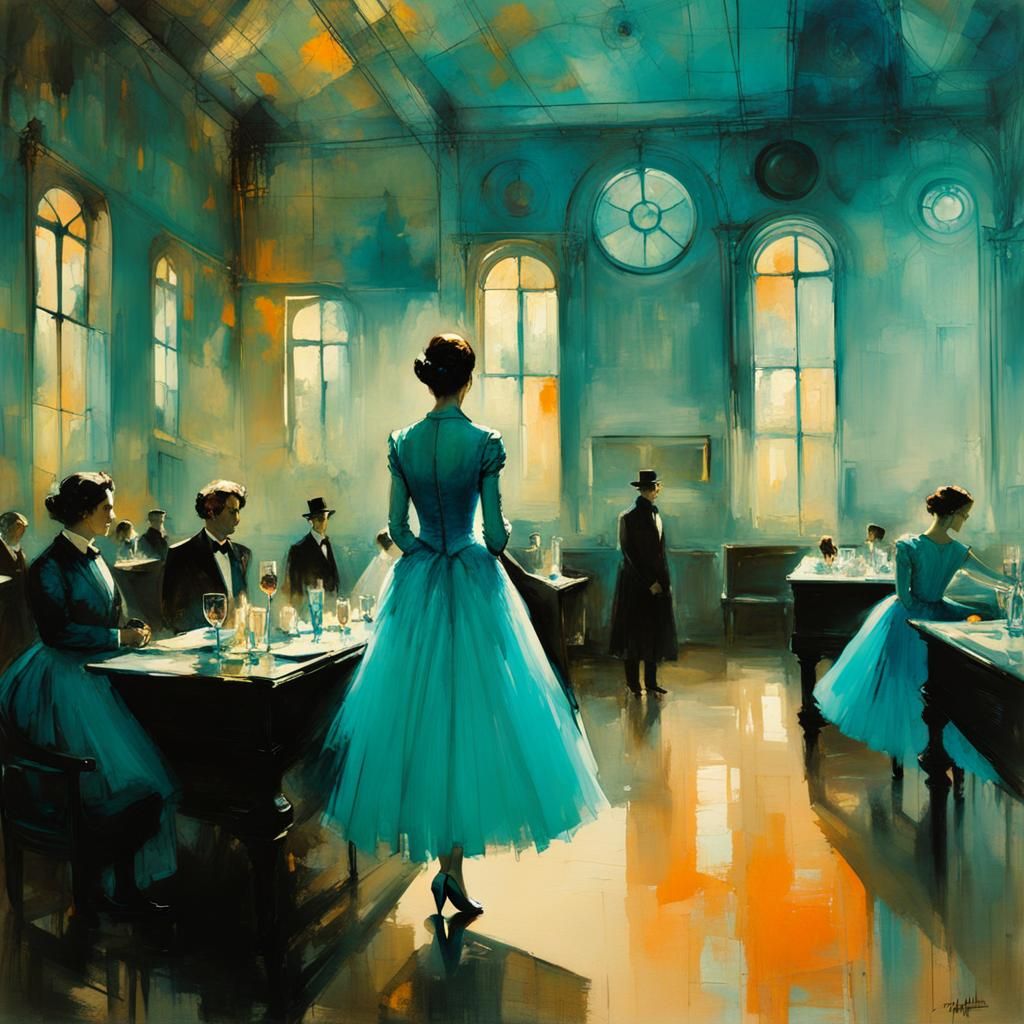 Bidding Room: Vintage Impressionism in Teal and Blue
