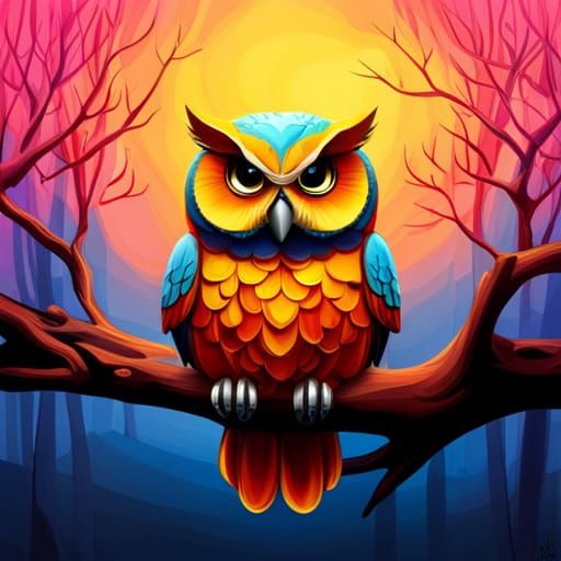 Hyperrealistic Faberge Owl on Branch in Splash Art