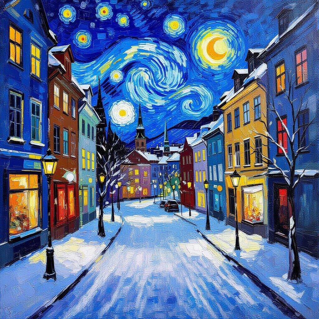 Winter Night in Stockholm Swirling in Van Gogh Style