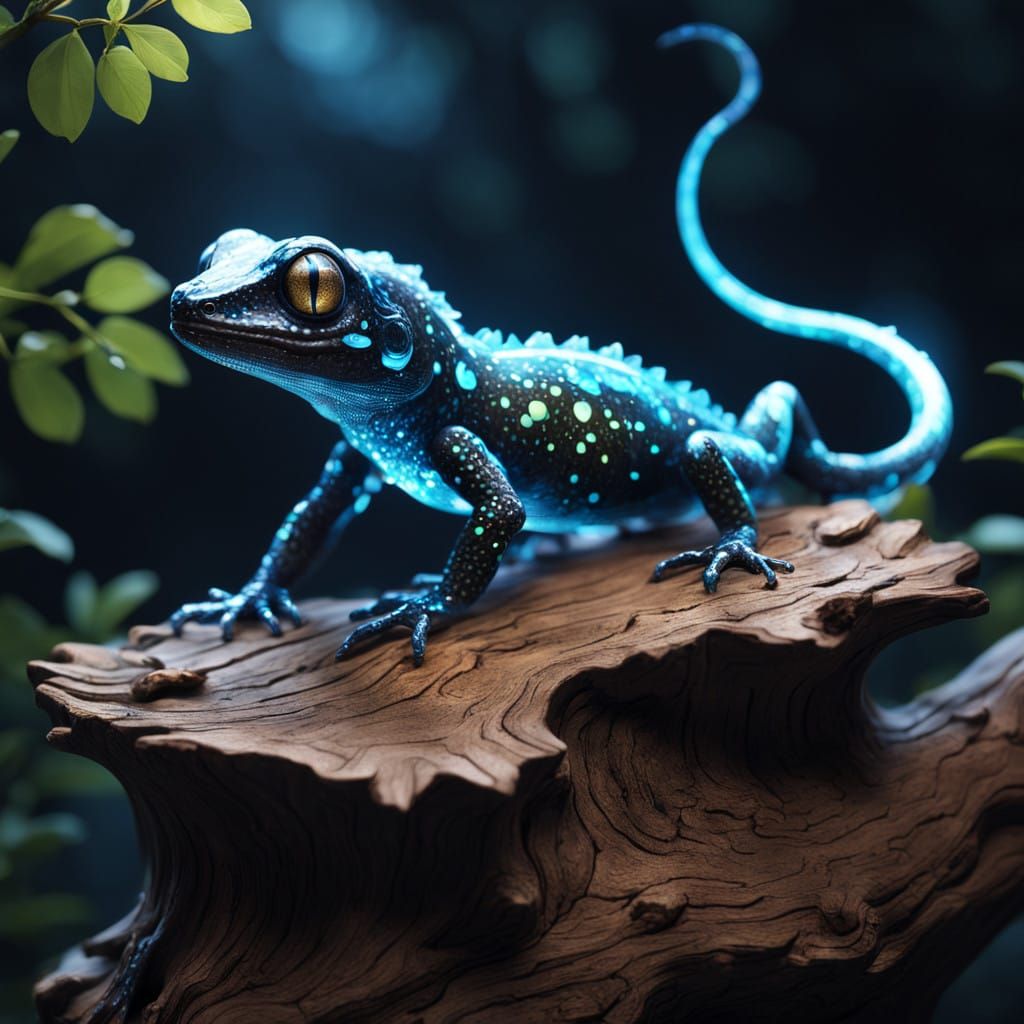 Enchanted Glass Gecko on Antique Tree Stump
