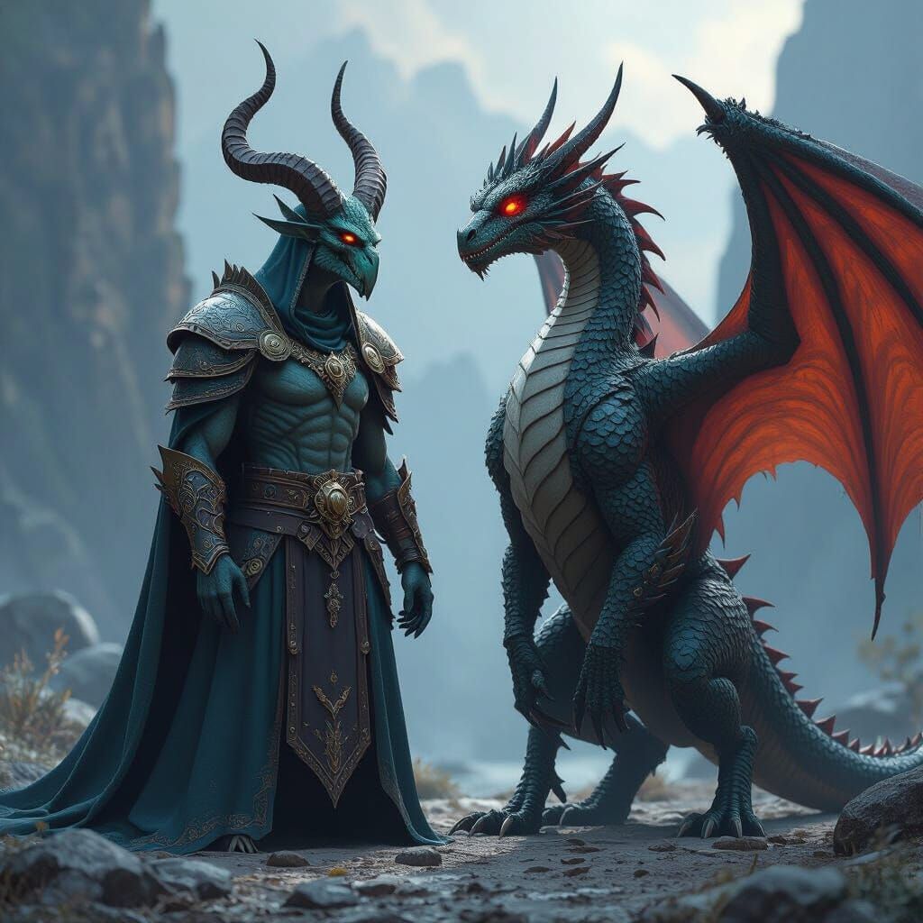 Draugr and Dragon Friends in Fantastical Matte Painting