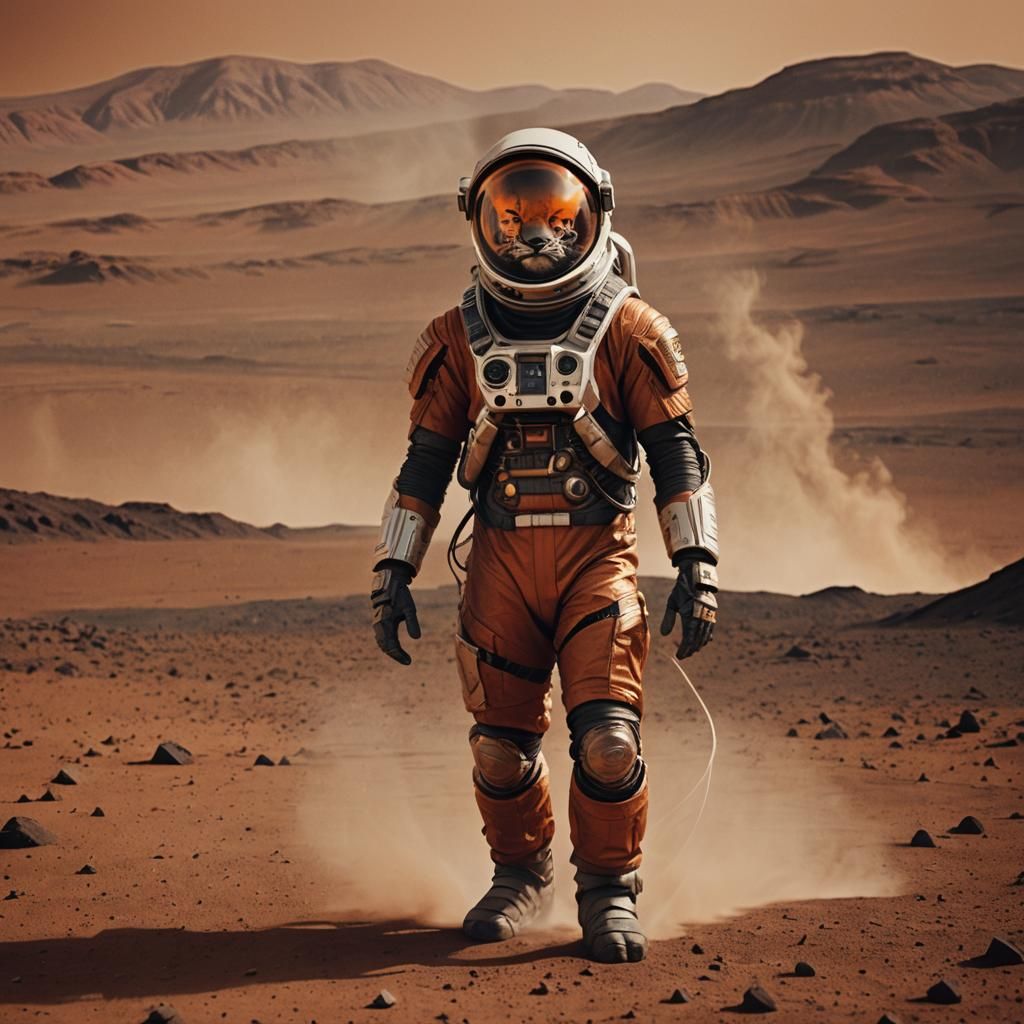 Humanoid Tiger on Mars in Spacesuit: Cinematic Still
