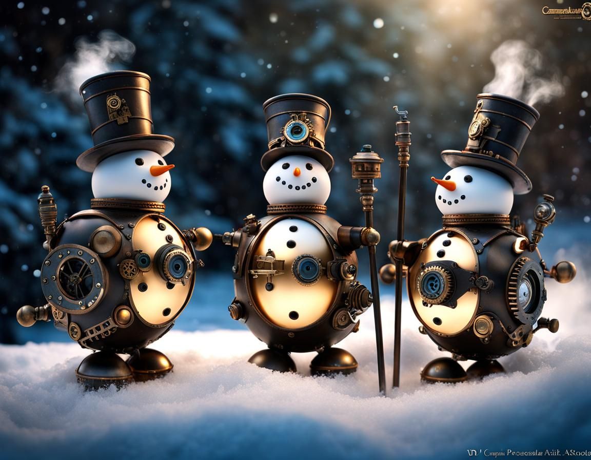 Steampunk Automata Snowmen in Fantasy Diorama