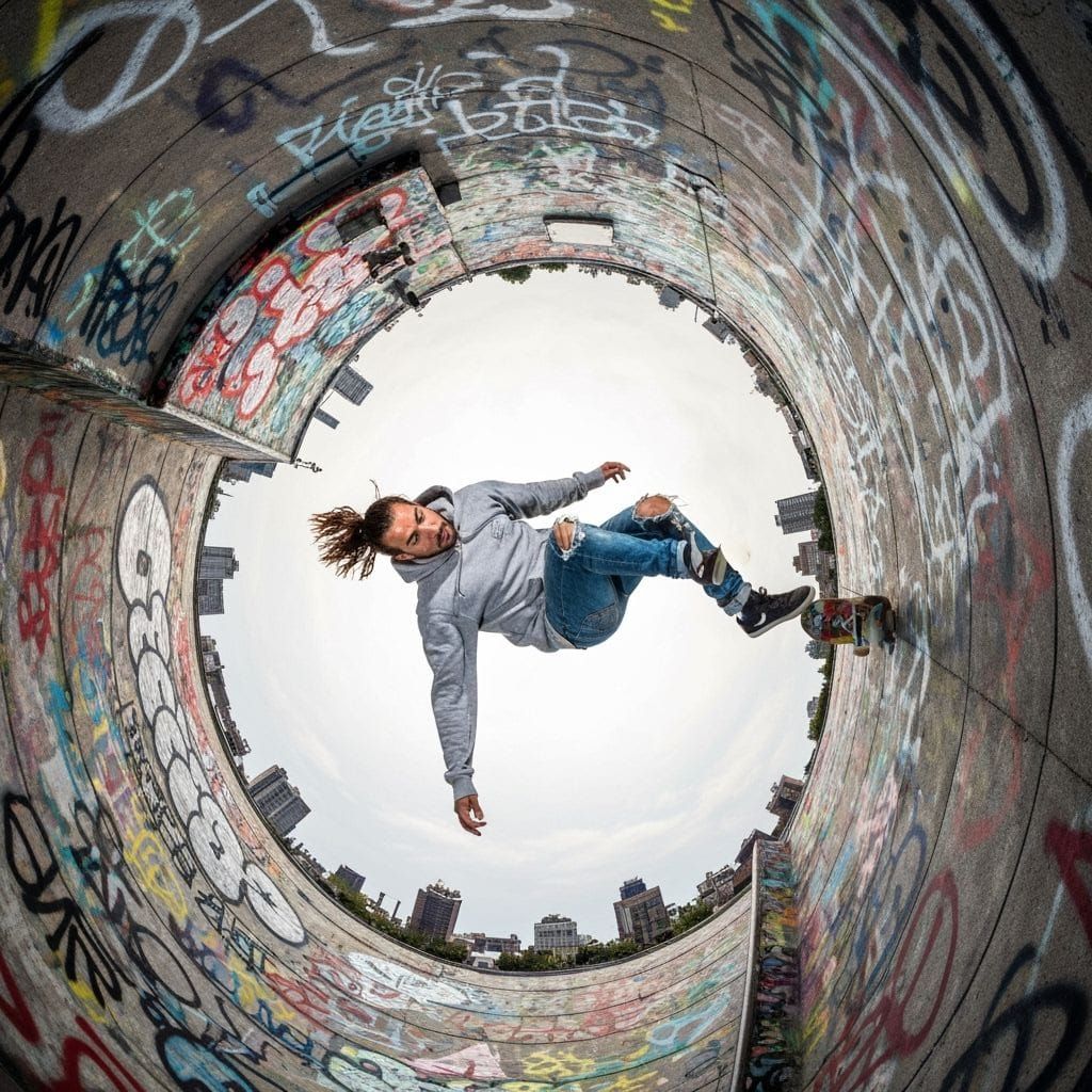 Dynamic Skater Photo on Graffiti Rooftop