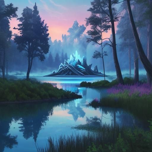 Blue Dragon in Forest Lake: Video Game Art