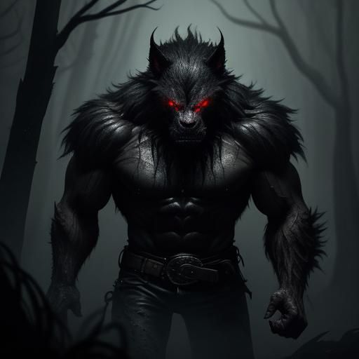 Menacing Werewolf Snarls in Misty Forest: Dark Fantasy Art