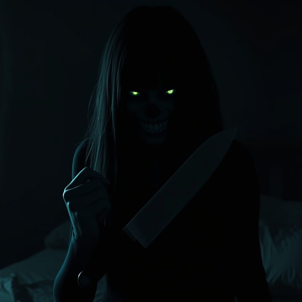 Sinister Ghost in Dark Bedroom: A Gothic Horror
