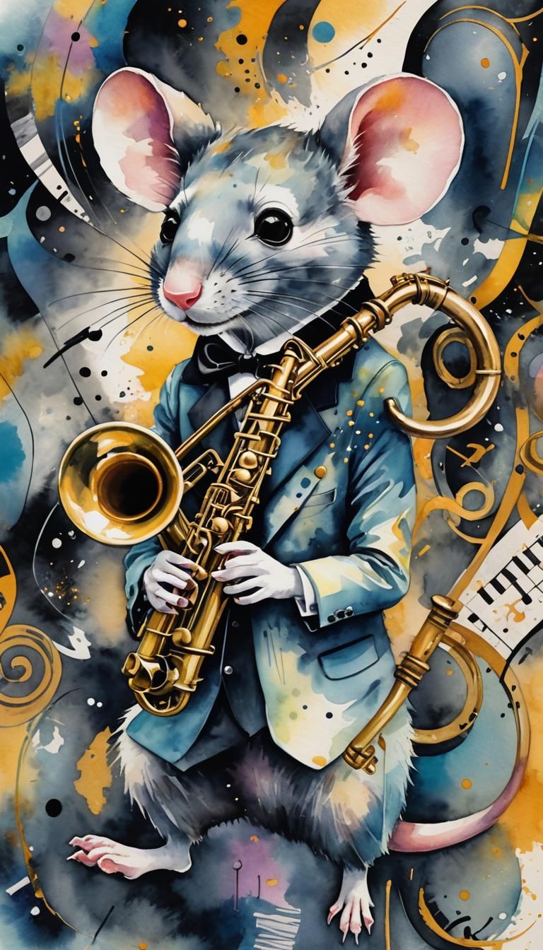 Mouse Jazz Musician in Vibrant Watercolor Style