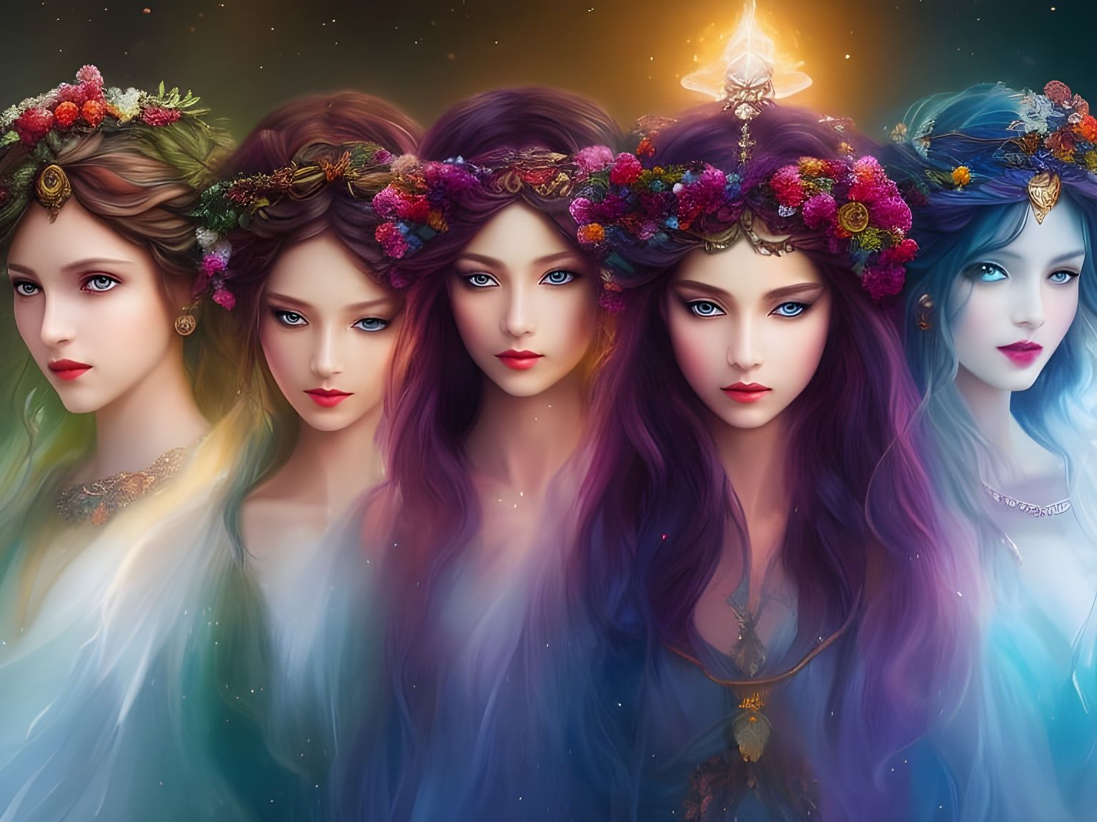 Four Season Goddesses: Spring, Summer, Autumn, Winter