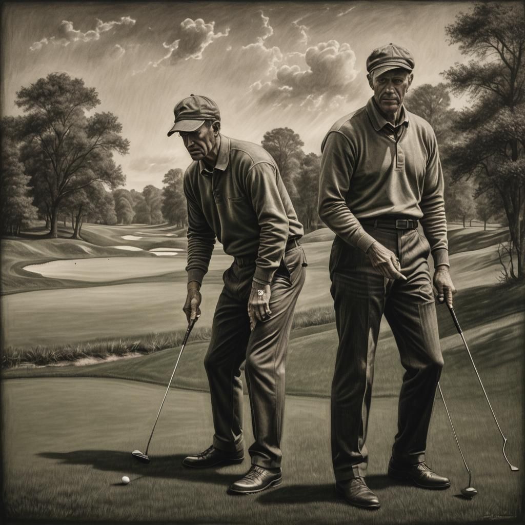 Victorian Golfers in Charcoal Drawing Style