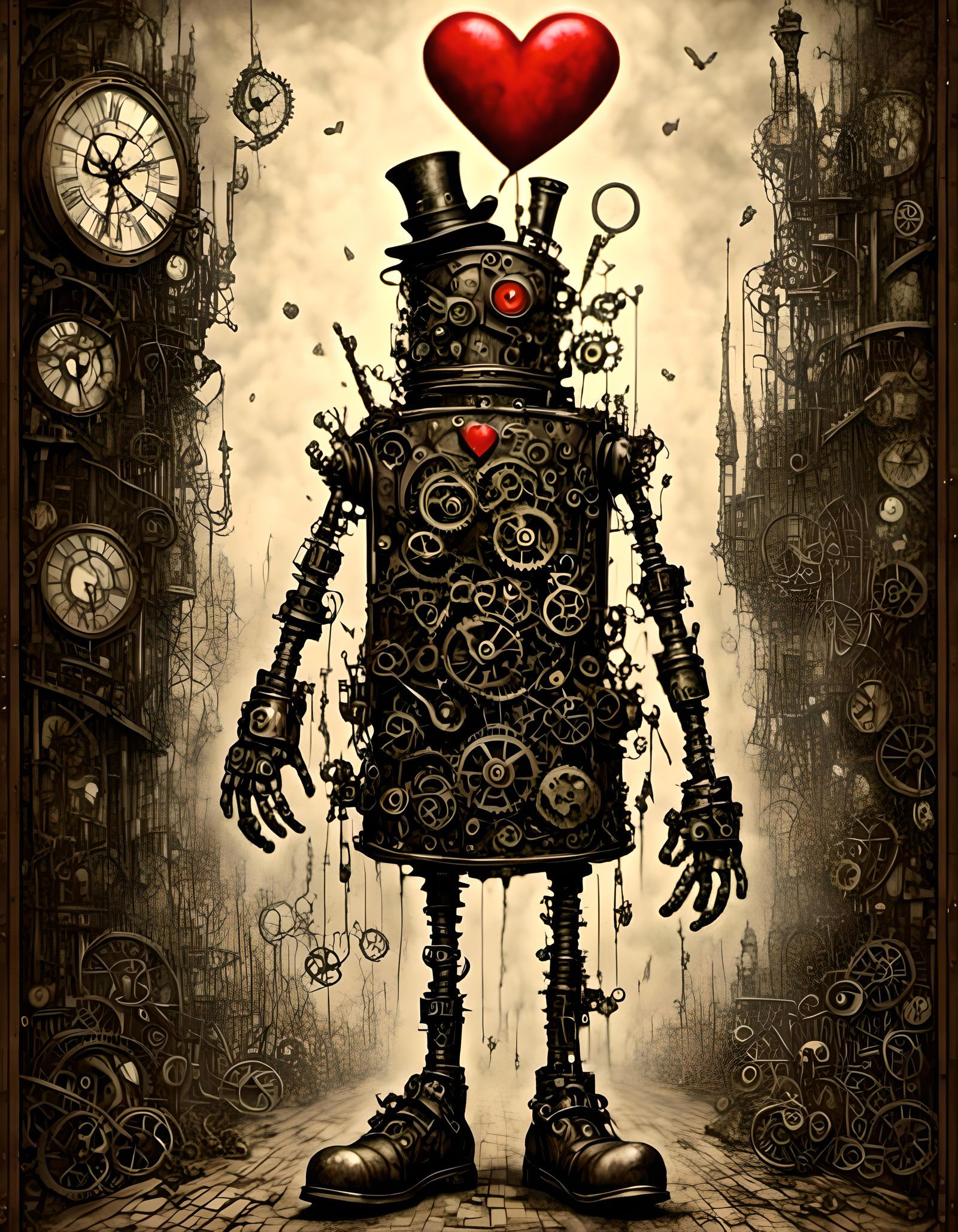 Steampunk Tin Man of Oz with Red Heart