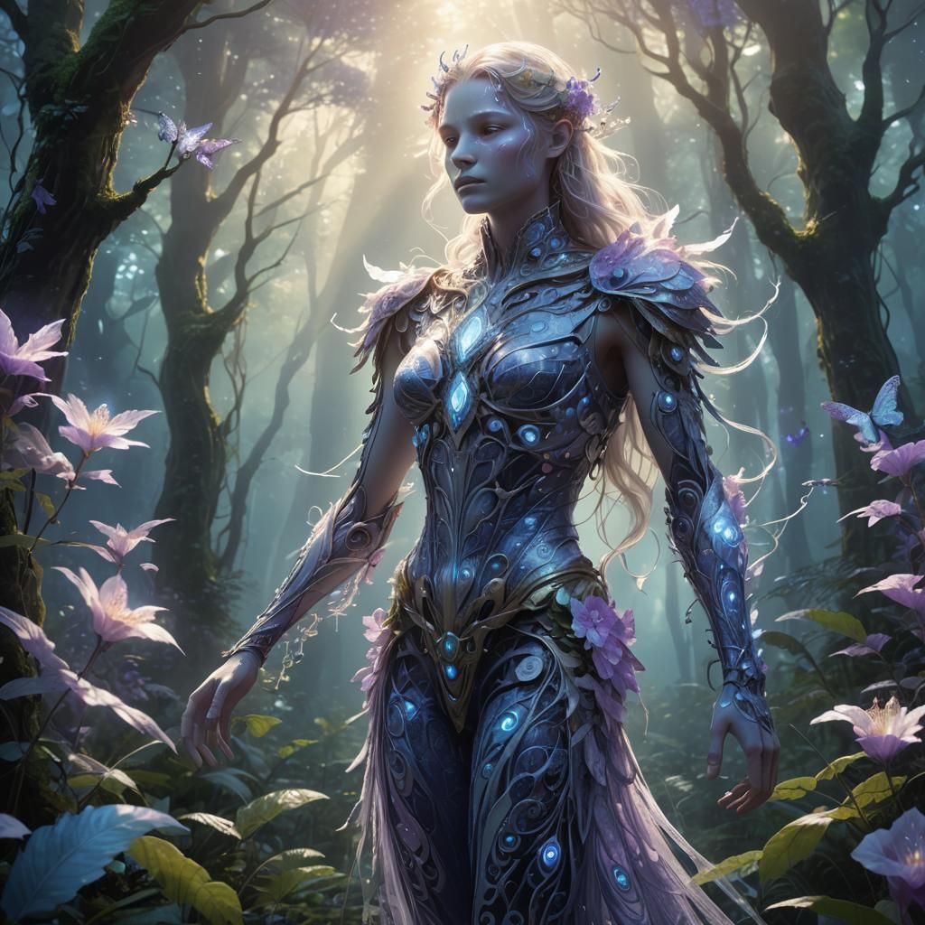 Ethereal Figure in Lush Forest: Fantasy Concept Art