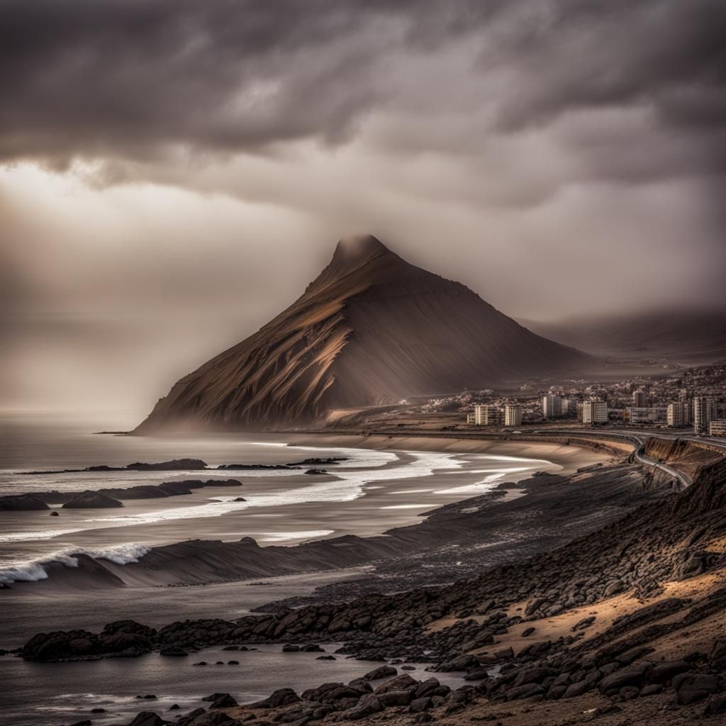 Hyperrealistic Arica, Chile in Cinematic Style