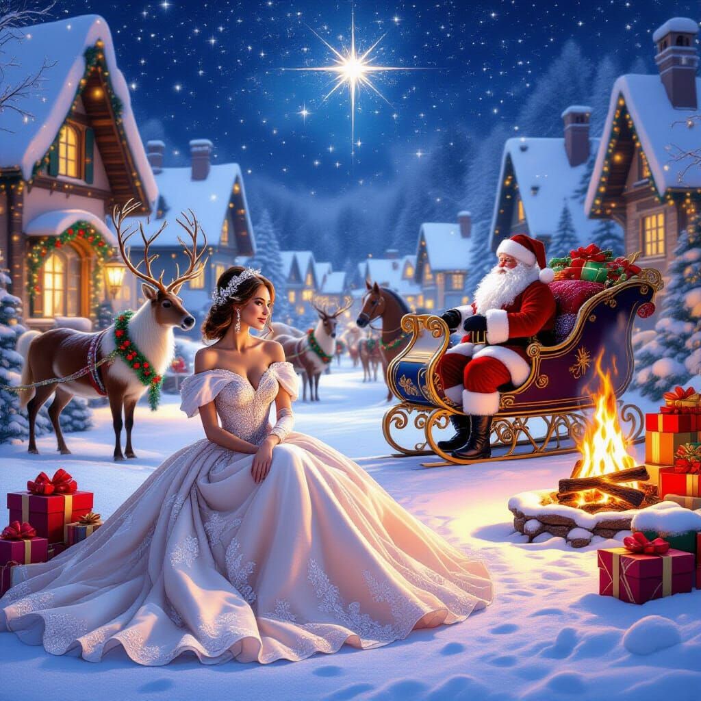 Magical Winter Village Christmas Eve Scene