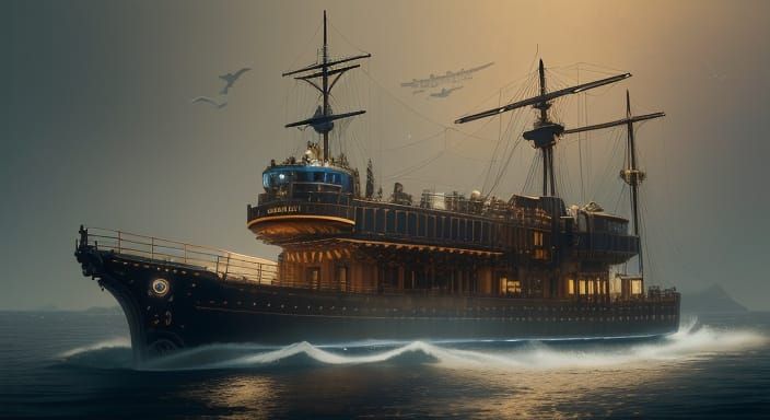 Surreal Steampunk Vessel Cruises Through Mysterious, Misty W...
