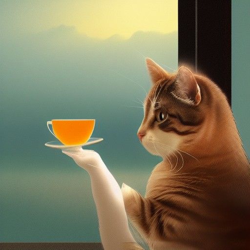 Cat Sipping Tea: A Detailed Matte Painting