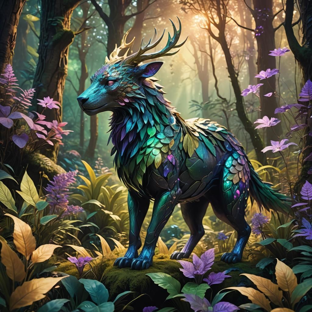 Mystical Creature in Glowing Forest: Fantasy Concept Art
