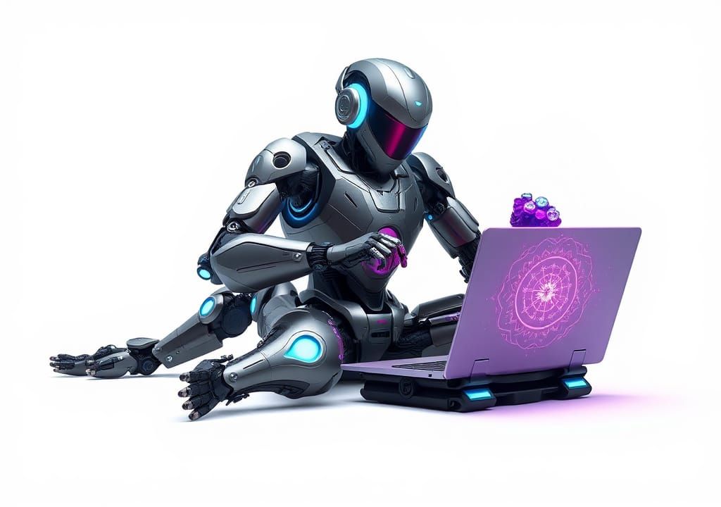 Robot's Holographic Interaction in Sci-Fi Style