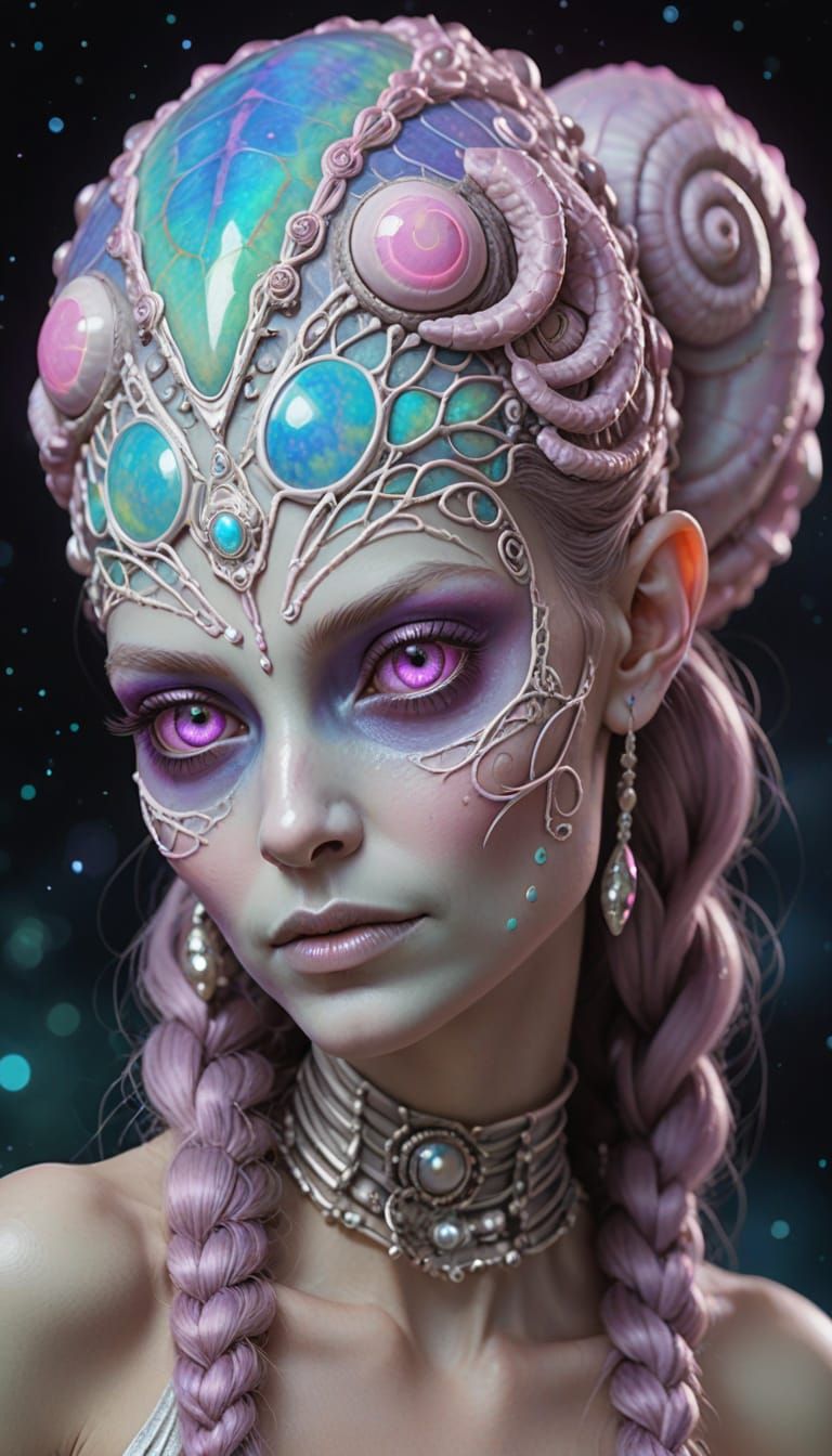 Alien Woman Portrait with Snail Braids