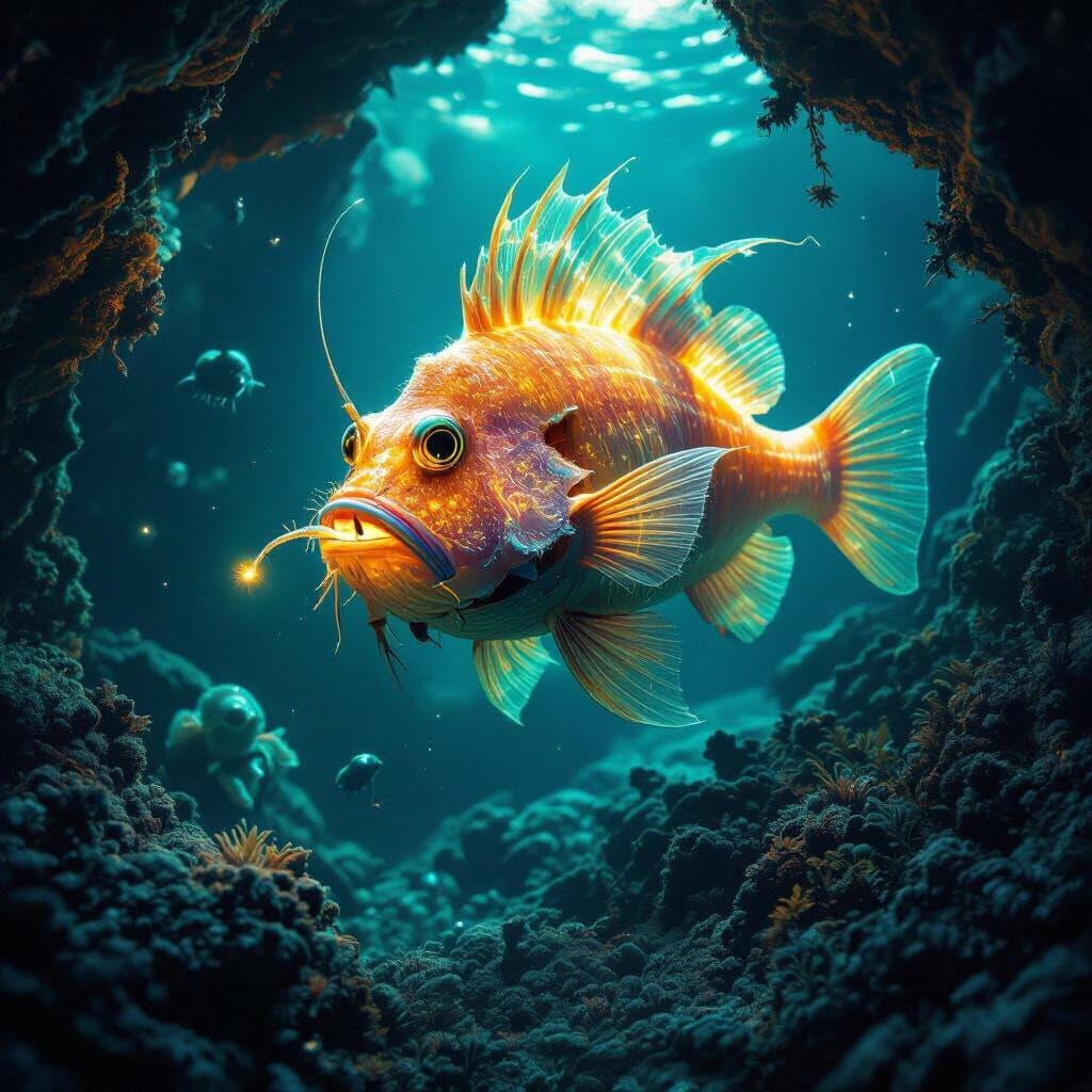 Bioluminescent Anglerfish in Hydrothermal Vent