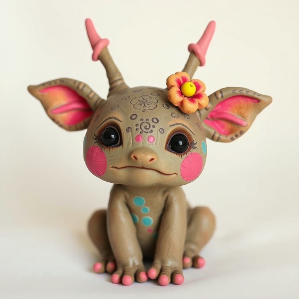 Whimsical Clay Creature with Neon Accents