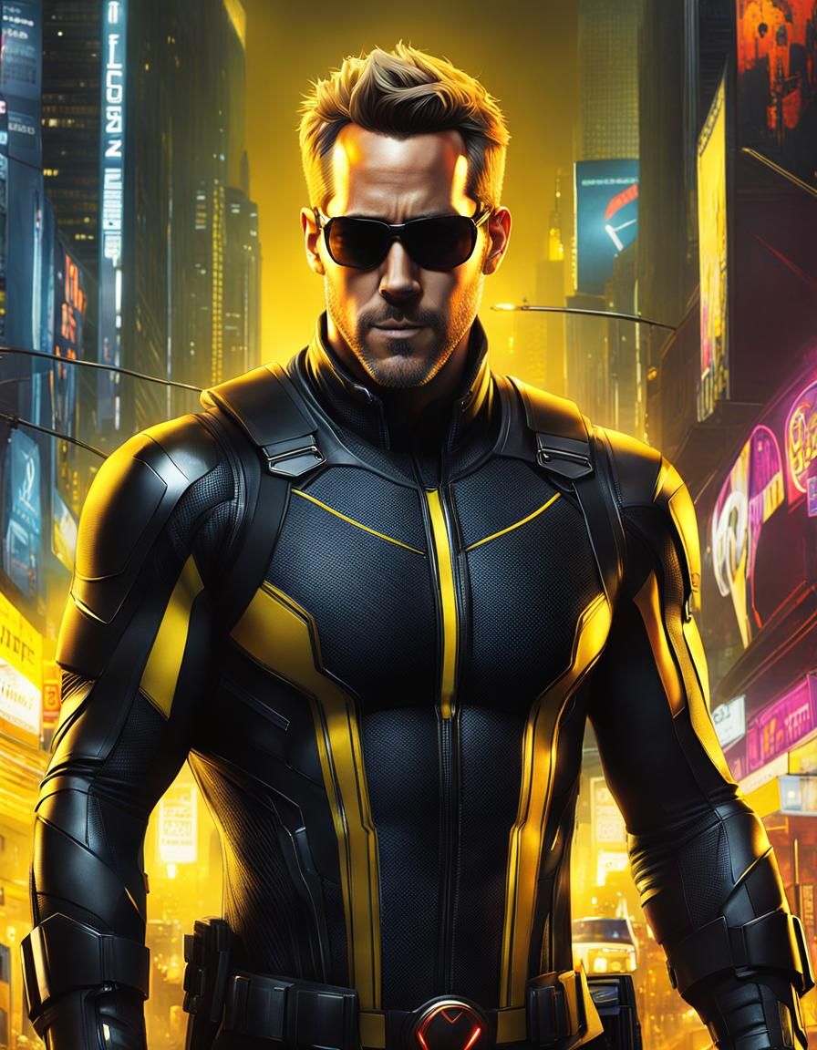 Ryan Reynolds as Cyberpunk Superhero in HDR Portrait