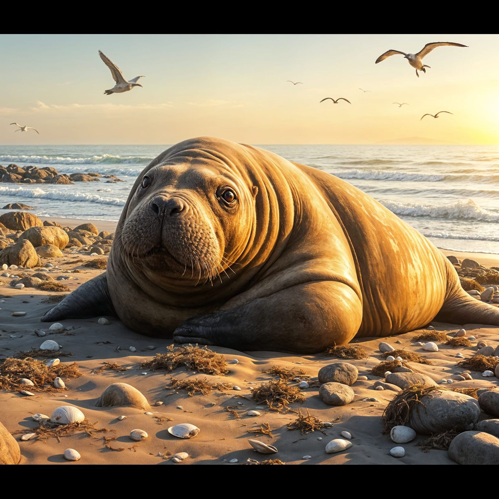 Majestic Elephant Seal Lounging on Rocky Beach
