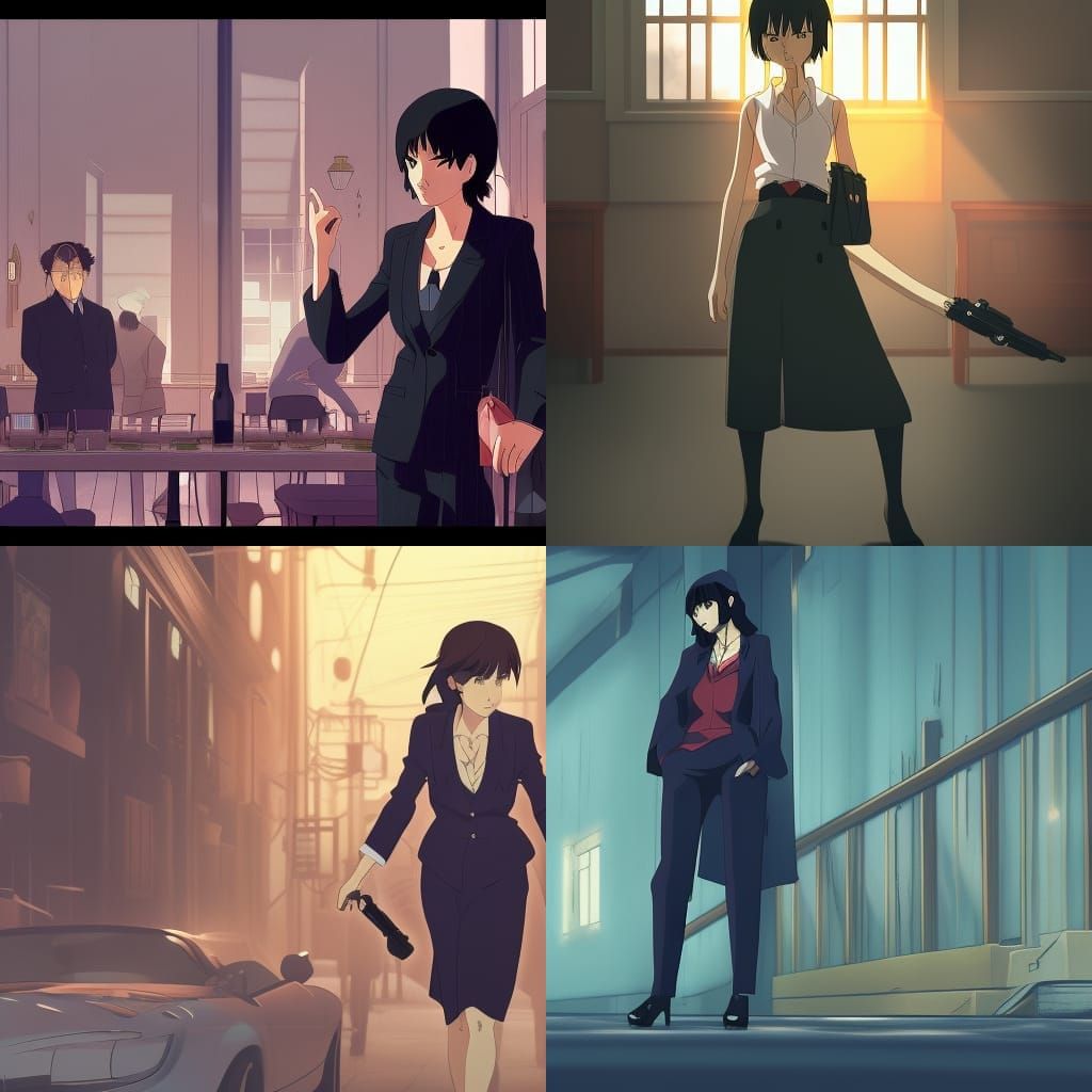 Anime Mafia Boss Woman in Studio Ghibli Style