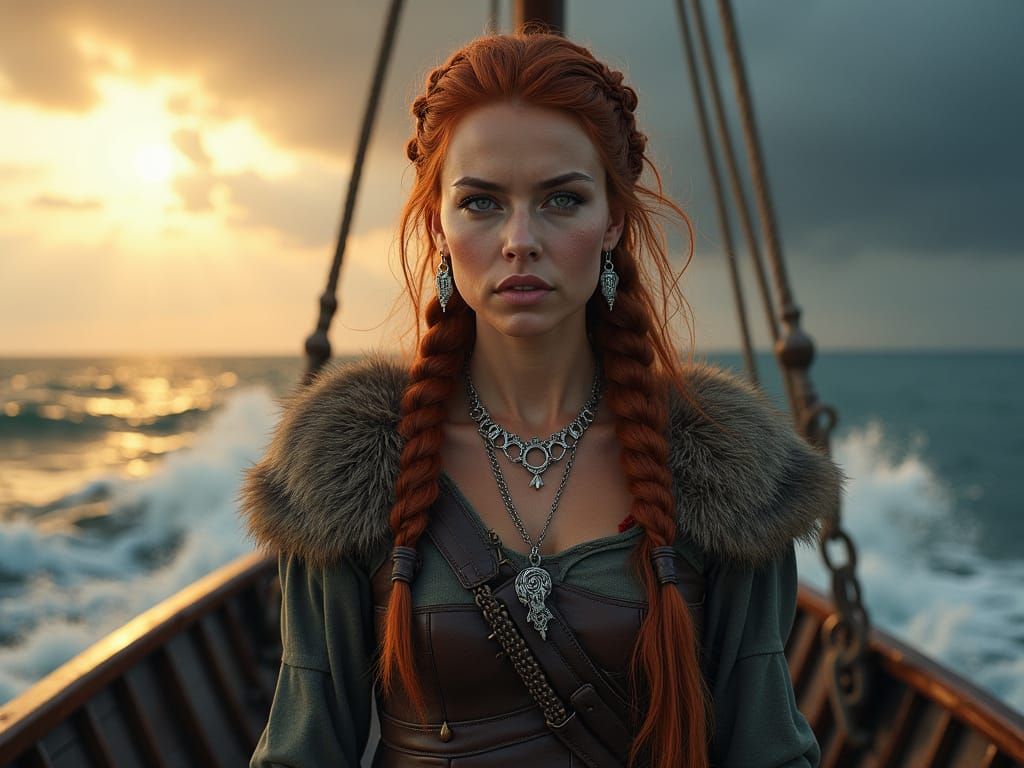 Viking Ship Captain in Golden Hour Sunburst