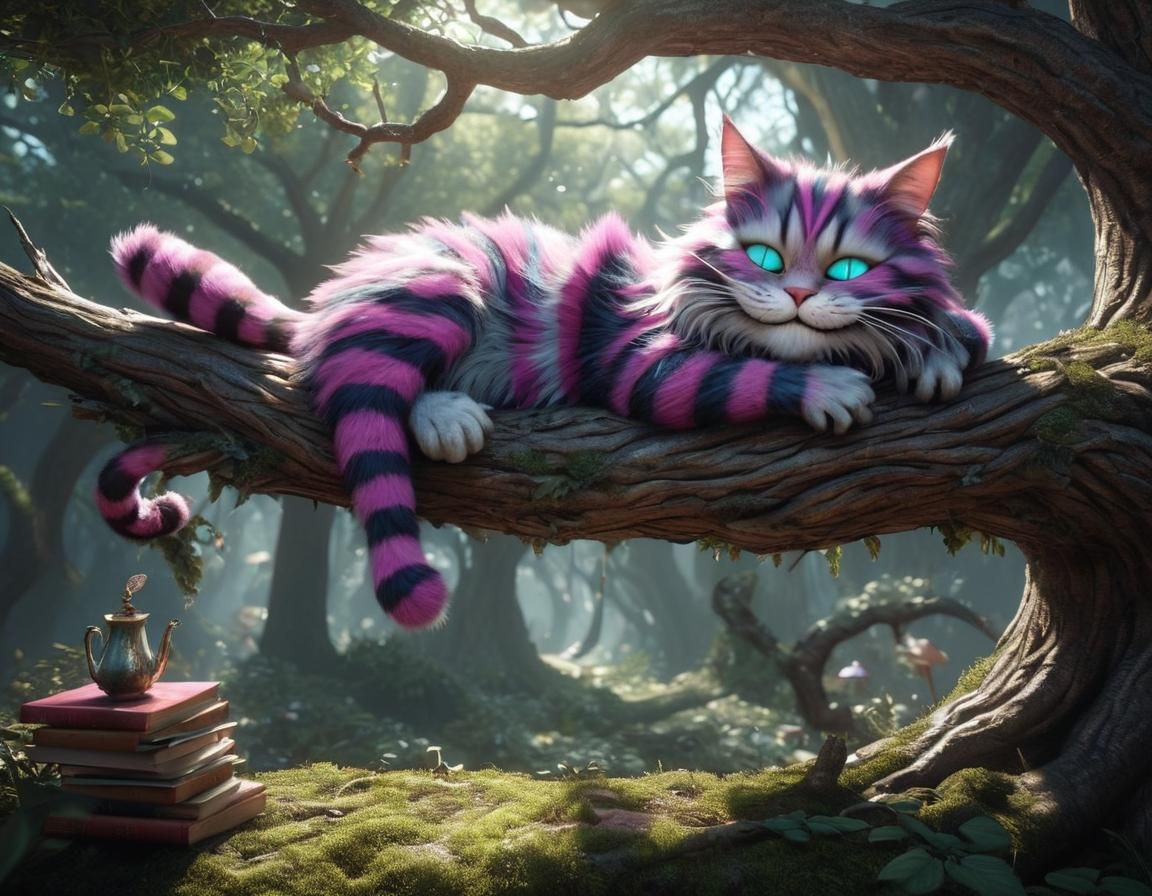 Alice in Wonderland on Cheshire Cat Tail