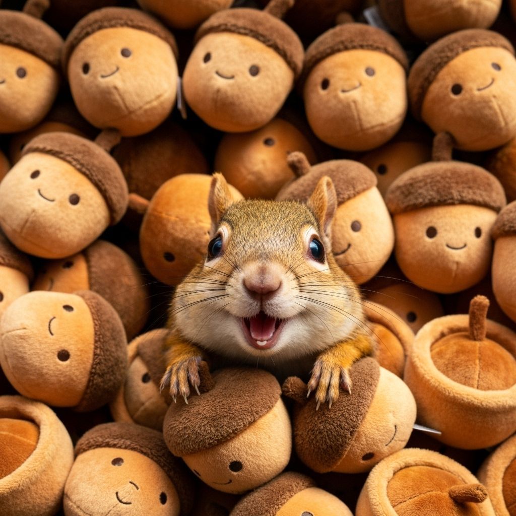 Smiling Squirrel Peeking From Acorn Toy Wall