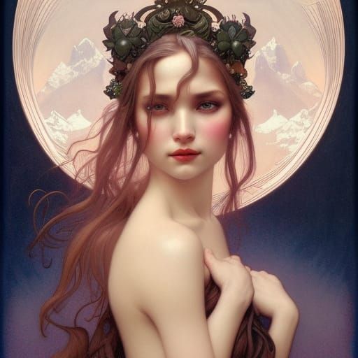 Glacierpunk Elven Queen Portrait in Hyperdetailed Style